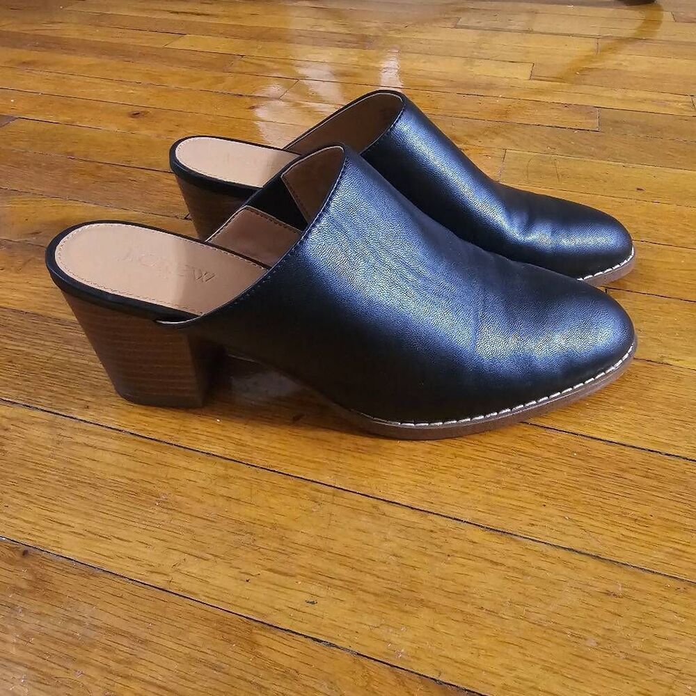J Crew Black Vegan Leather Heeled Mules Womens Size 8.5